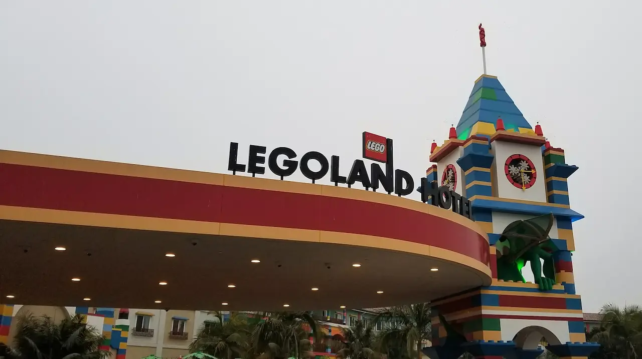 LEGOLAND California Resort entrance with colorful LEGO structures.
