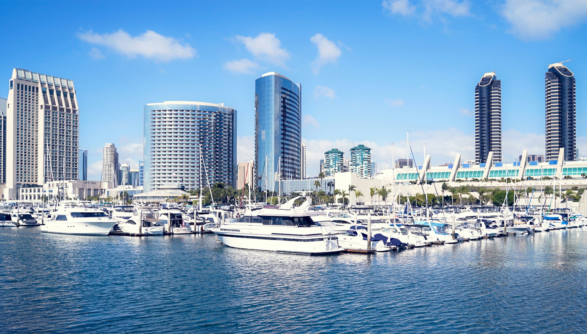 San Diego Embarcadero with marina and downtown skyline.